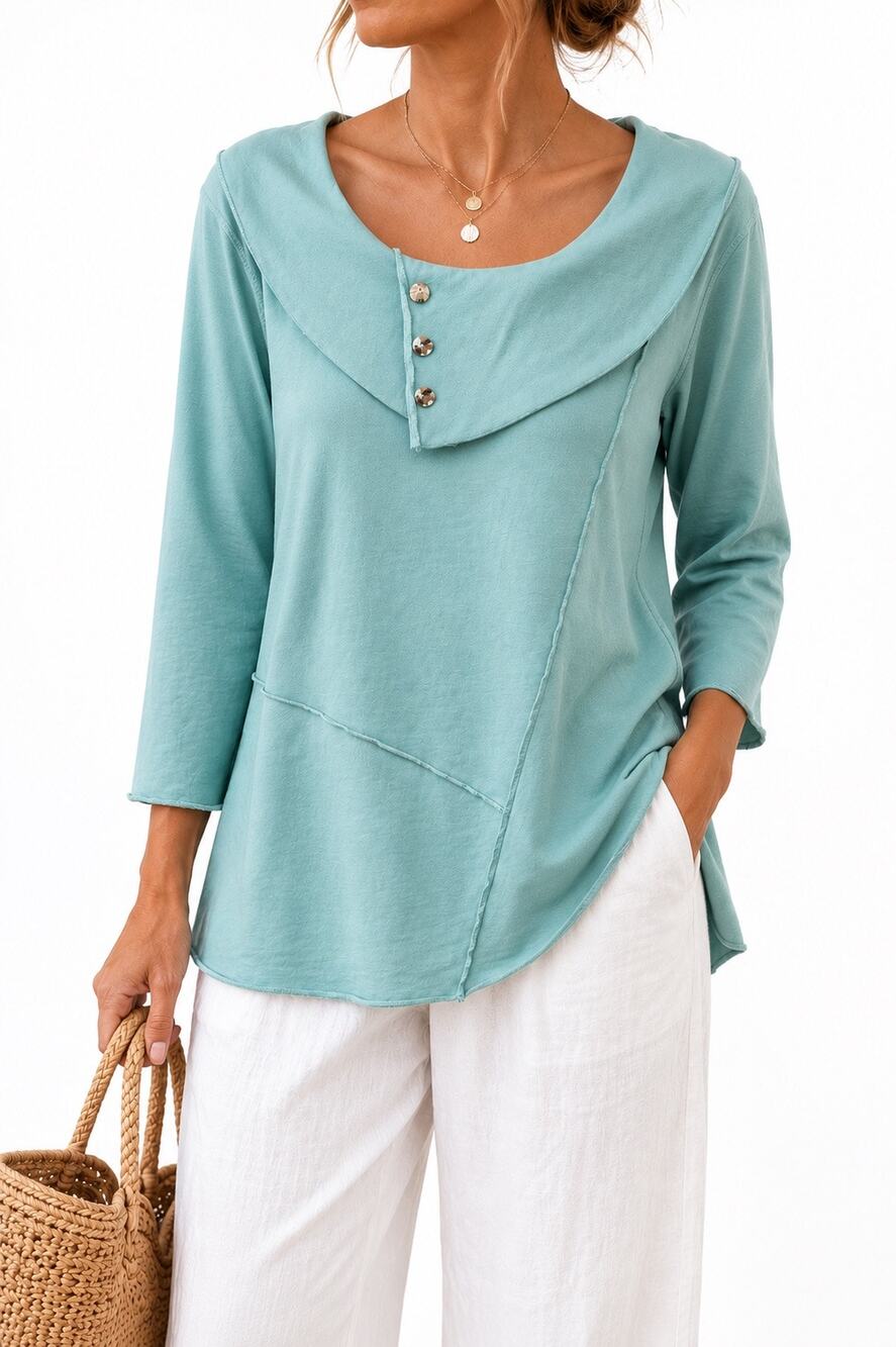 CMC Color Me Cotton Aqua Blue Sweatshirt Tunic Artsy Coastal Grandma XL - Picture 1 of 9